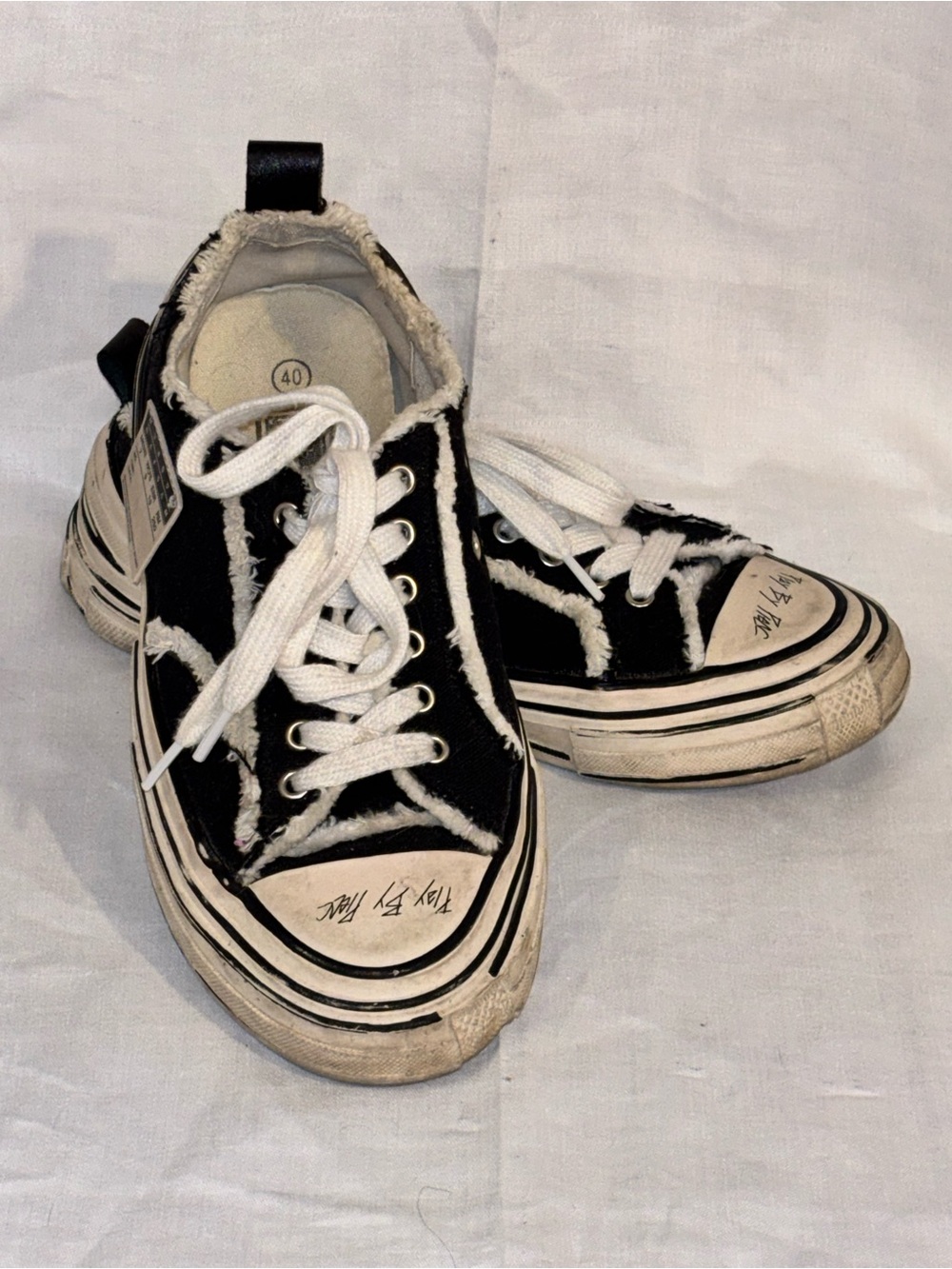 Distressed Deconstructed Platform Sneakers Black Frayed Size 40 / US 9